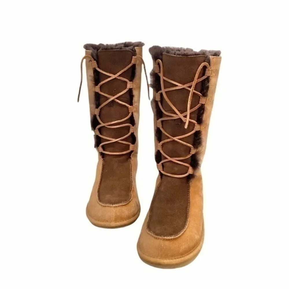 UGG Whitley Suede‎ Tan Brown Lace Up Winter Snow Boots Size 6